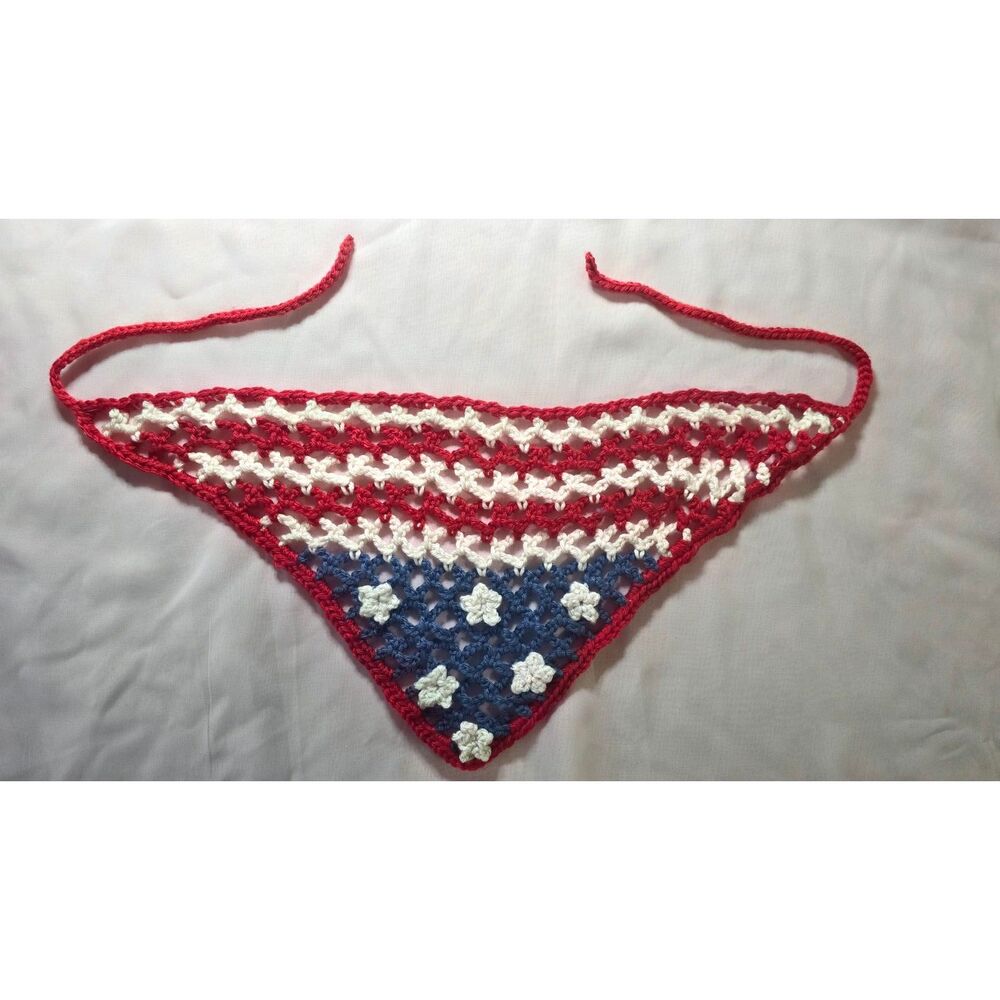 Patriotic Handmade Crochet Hair Kerchief Bandana Scarf